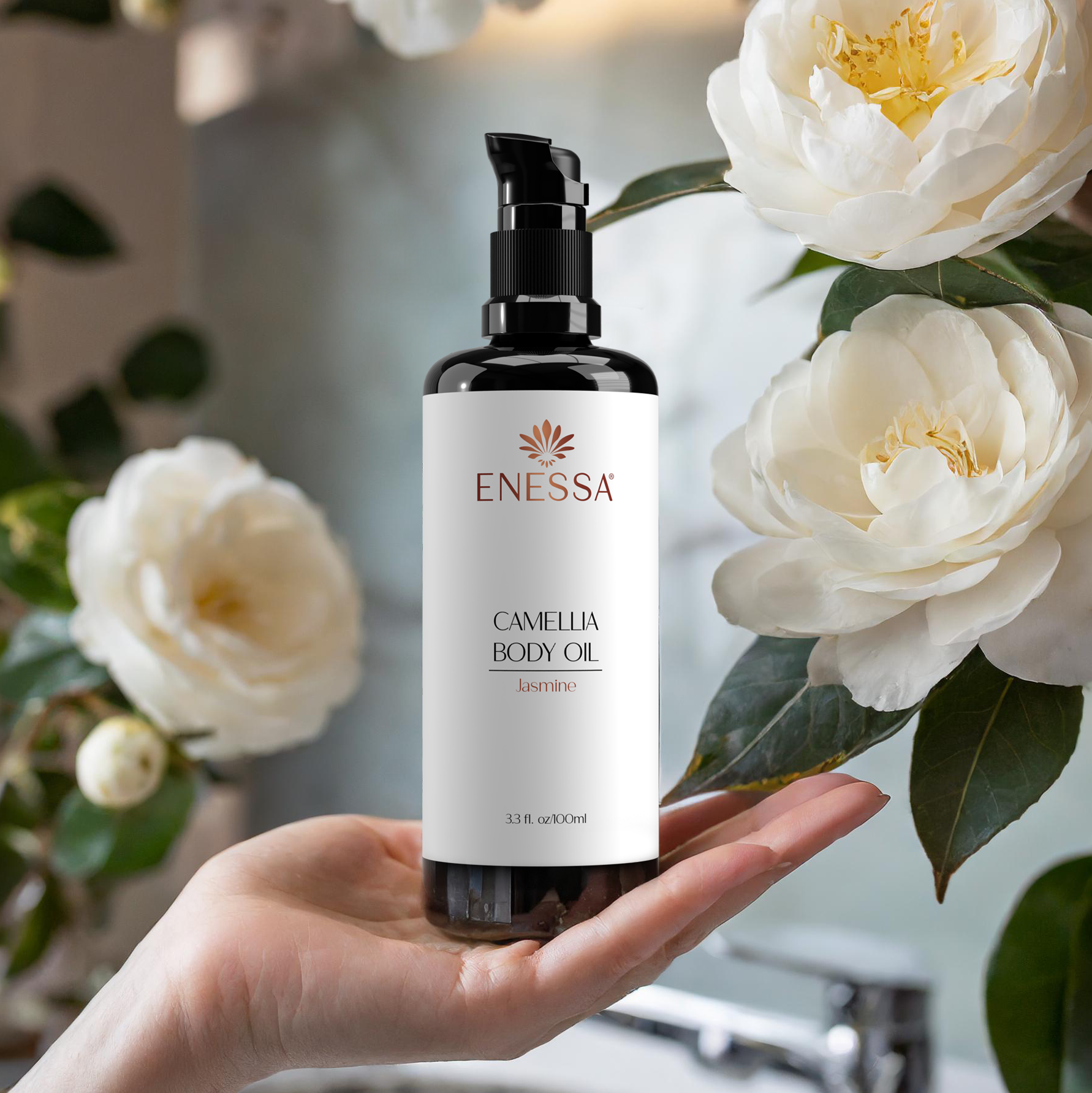 Camellia Body Oil with flowers