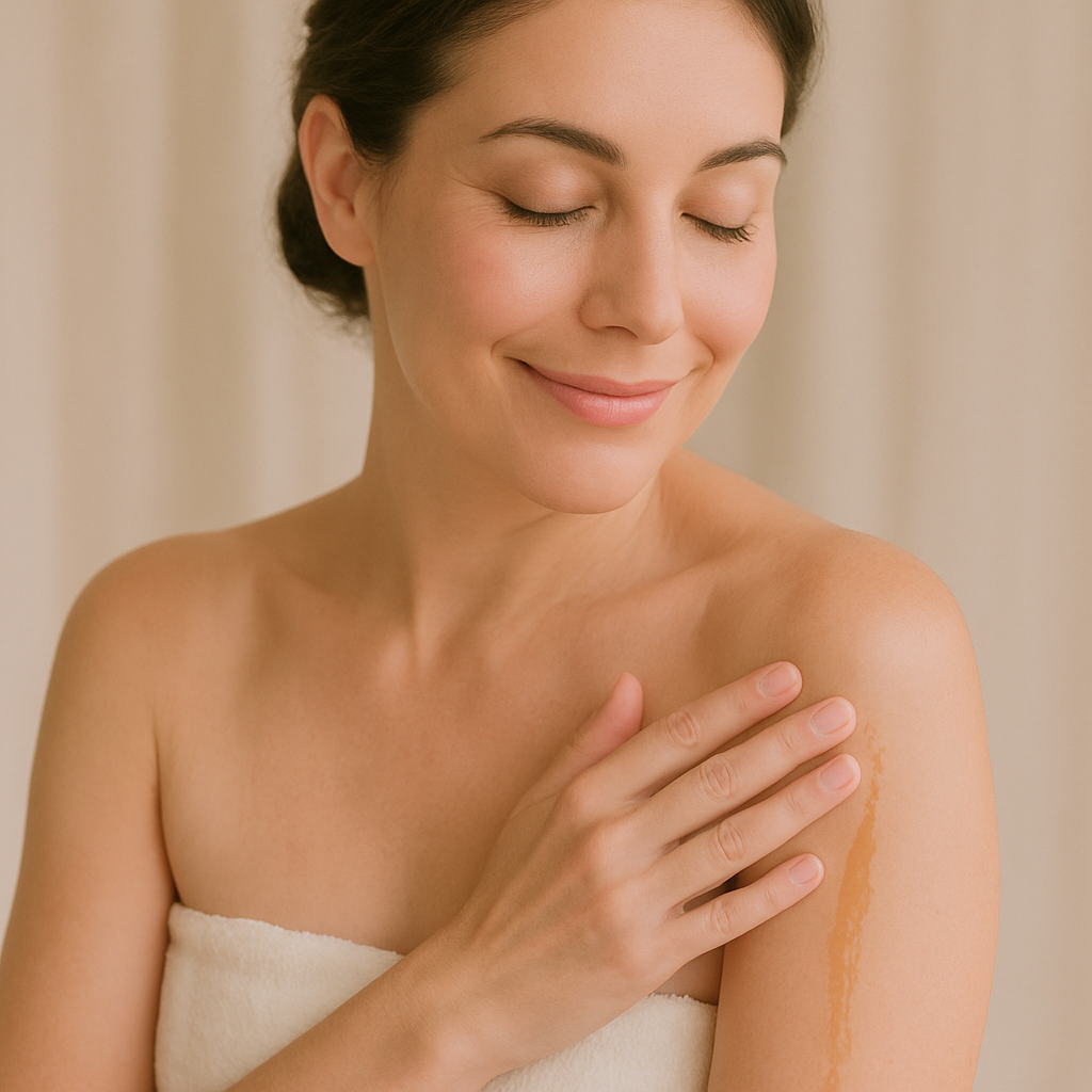 Camellia Body Oil application by woman